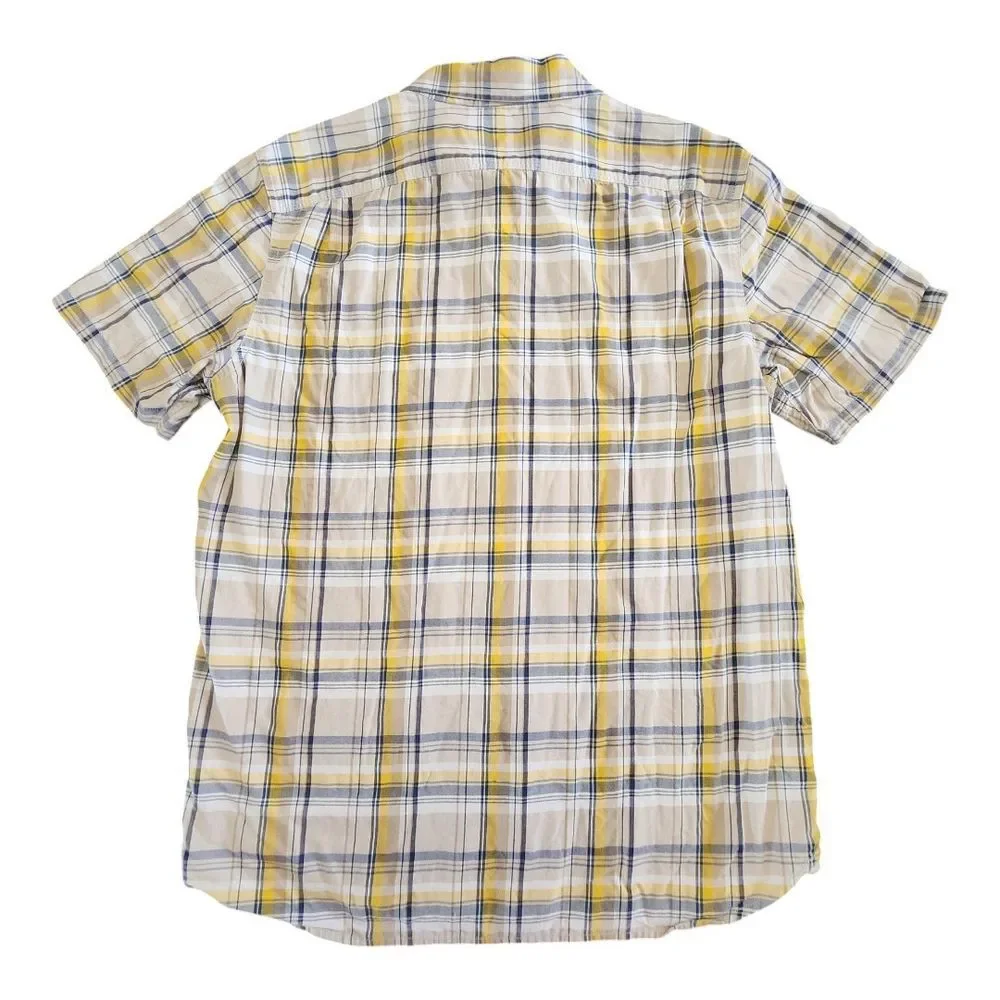 The North Face Shirt Adult Size Medium Gray Yellow Plaid Button Up Mens Outdoors
